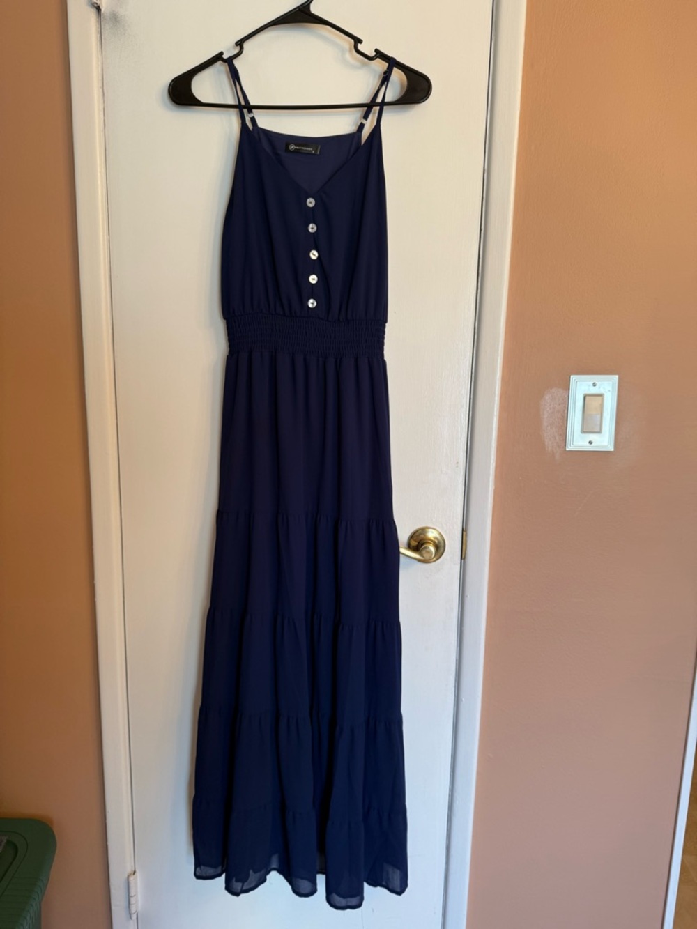 Women's Navy Button-Front Tiered Maxi Dress - Unbranded